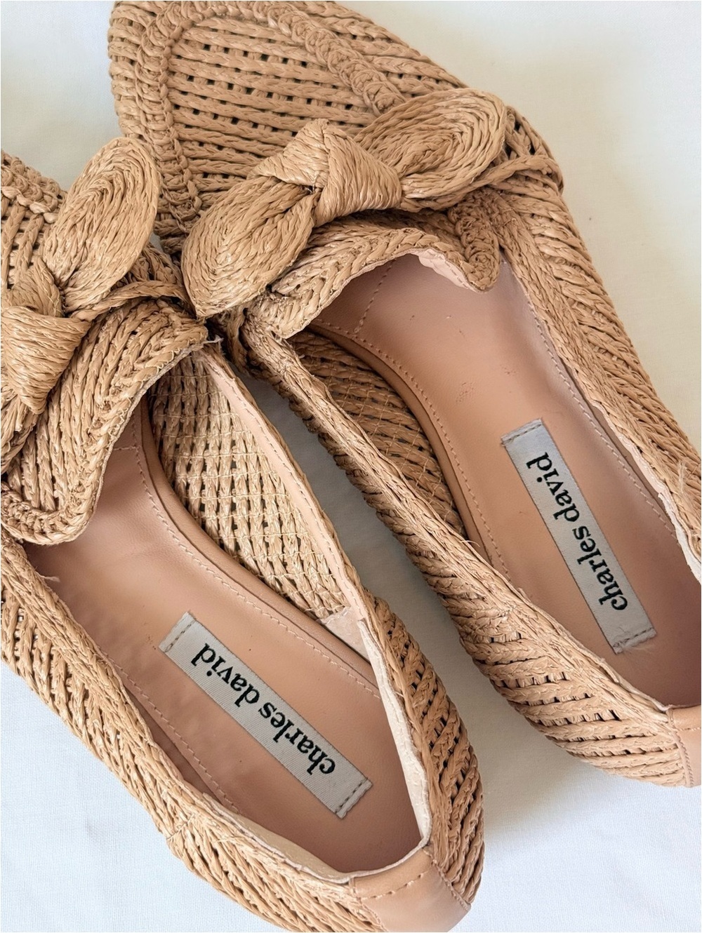Charles David Woven Raffia Bow Loafers Beige Tan Slip On Flats Women's 10M - Picture 5 of 9